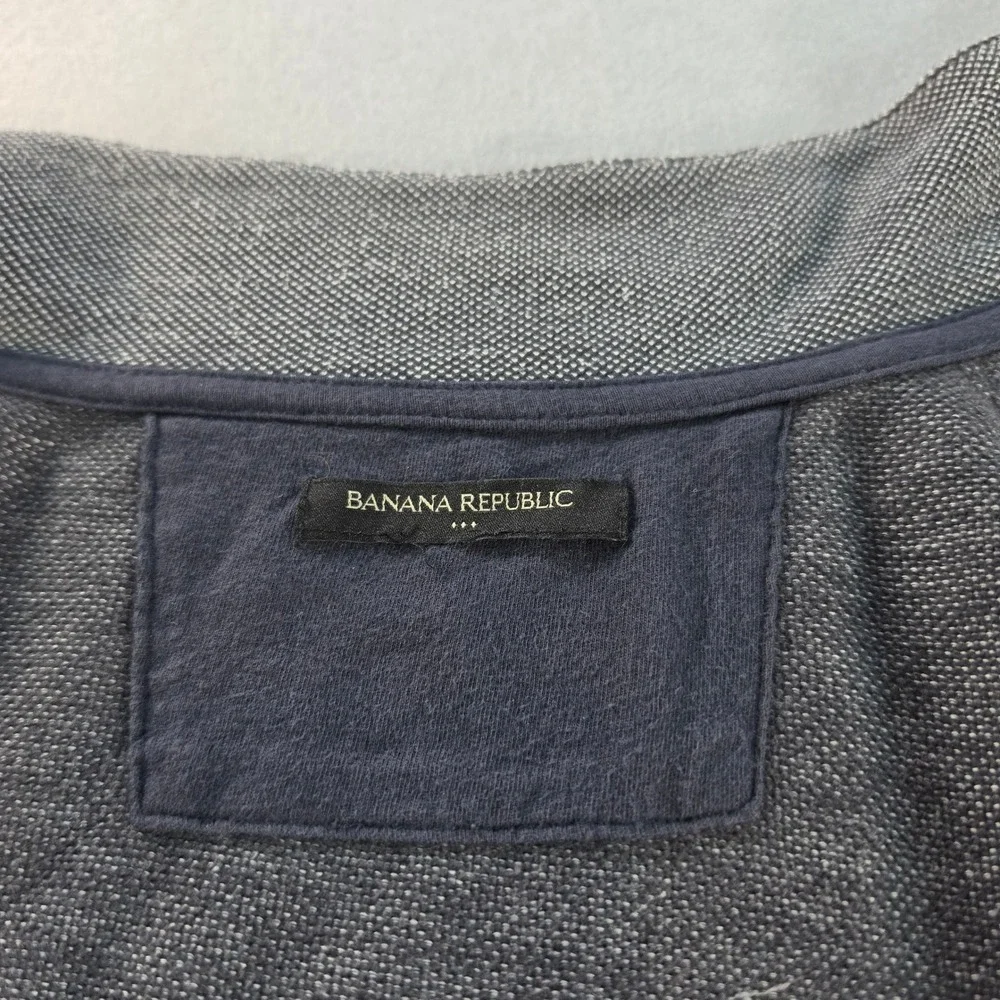 Banana Republic Mens XL Full Zip Mock Neck Jacket Gray Navy Blue Textured Knit